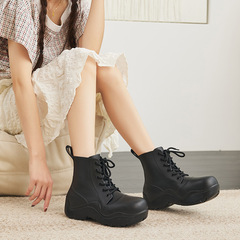 批發韓系增高防水雨靴女款系帶時尚外穿短筒水鞋耐磨厚底防滑女鞋