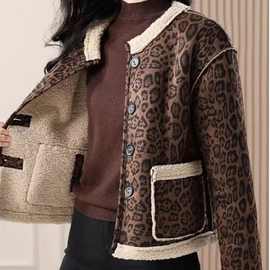 中年妈妈秋冬新款皮毛一体两面穿外套女装小香风加绒夹克大码上衣