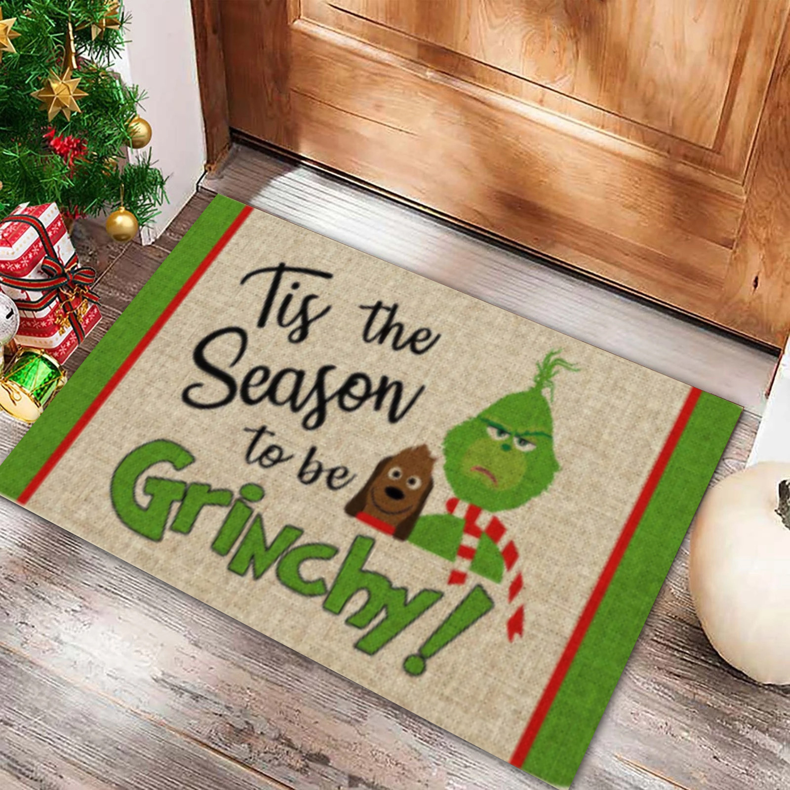Nueva alfombra de puerta Grinch de Navidad Estera decorativa de Nochebuena Alfombra de piso de la generación del pelo del Amazonas Alfombra de piso