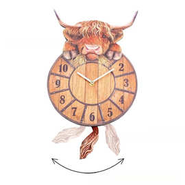 跨境Swinging Tail Highland Cow Wall Clock摇摆尾巴高地牛挂钟