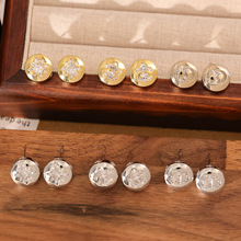 S925银针电镀真金镂空锆石系列耳钉女小众设计高级感气质百搭耳饰