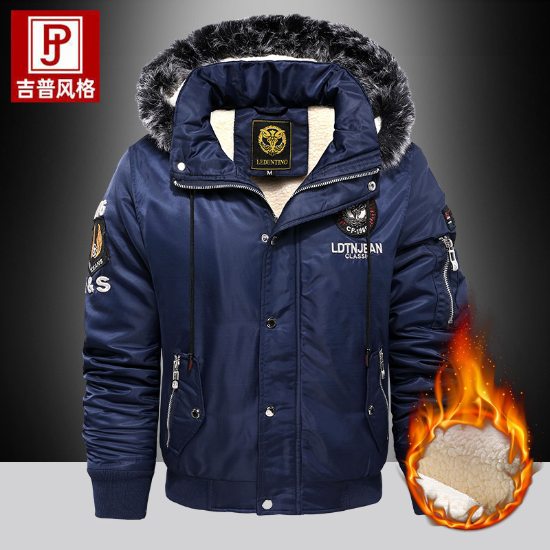 Cross-border foreign trade Winter velvet padded casual men's cotton-padded jacket warm hooded coat windproof men's large size cotton-padded jacket Cross-border foreign trade Winter velvet padded casual men's cotton-padded jacket warm hooded coat windproof men's large size cotton-padded jacket
