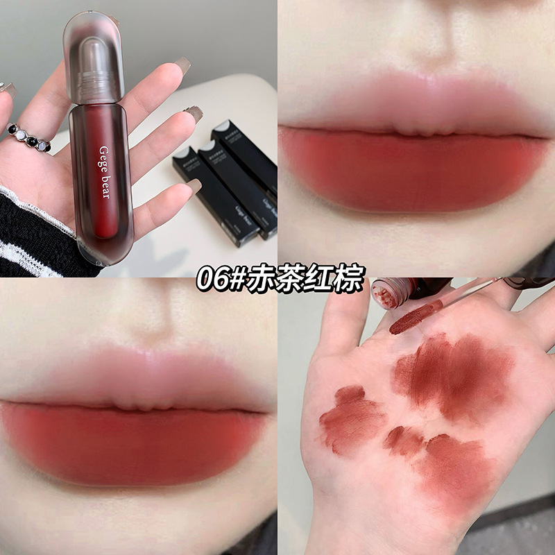 Gege bear crepúsculo veludo niebla lipstick mate niebla densa no es fácil de descolorar blanco otoño invierno esmalte labial transfronterizo