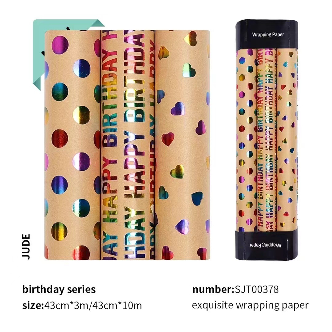 Transfronterizos para feliz cumpleaños, regalo de San Valentín, papel de embalaje de alto nivel, estampado concavo, rollo de kraft retro