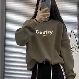 成套搭配女装减龄宽松字母印花加绒圆领卫衣女裤子两件套2023秋冬