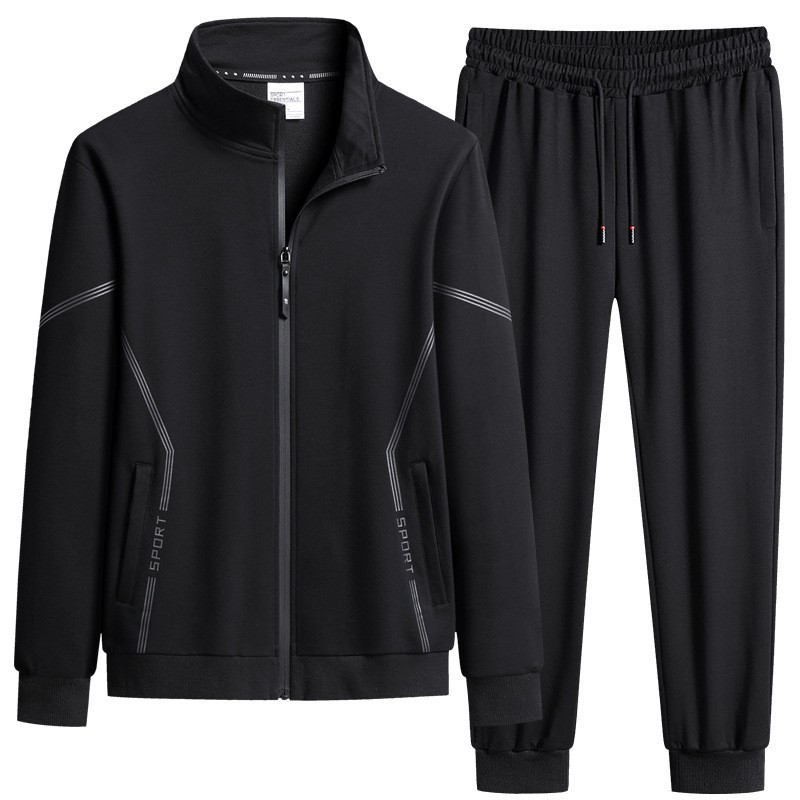 Trajes deportivos de ocio transfronterizos Cardigan de cuello de algodón de dos piezas 2026 nuevo primavera y otoño ropa de running para papá