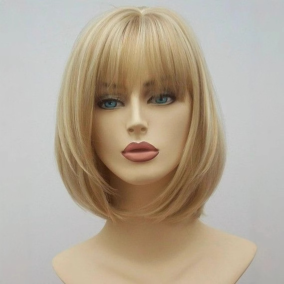 European and American wig head cover Golden short straight hair wave head girl Qi bangs bobo hair cover Amazon cross-border hair generation