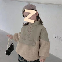 儿童冬款棉衣男女宝宝洋气宽松拼接羊羔毛加绒加厚卫衣中性外套潮