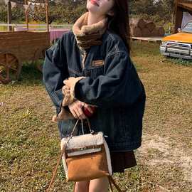 棉衣夹克羊羔羊羔绒新款中长款棉服复古外套牛仔美式2025高级休闲