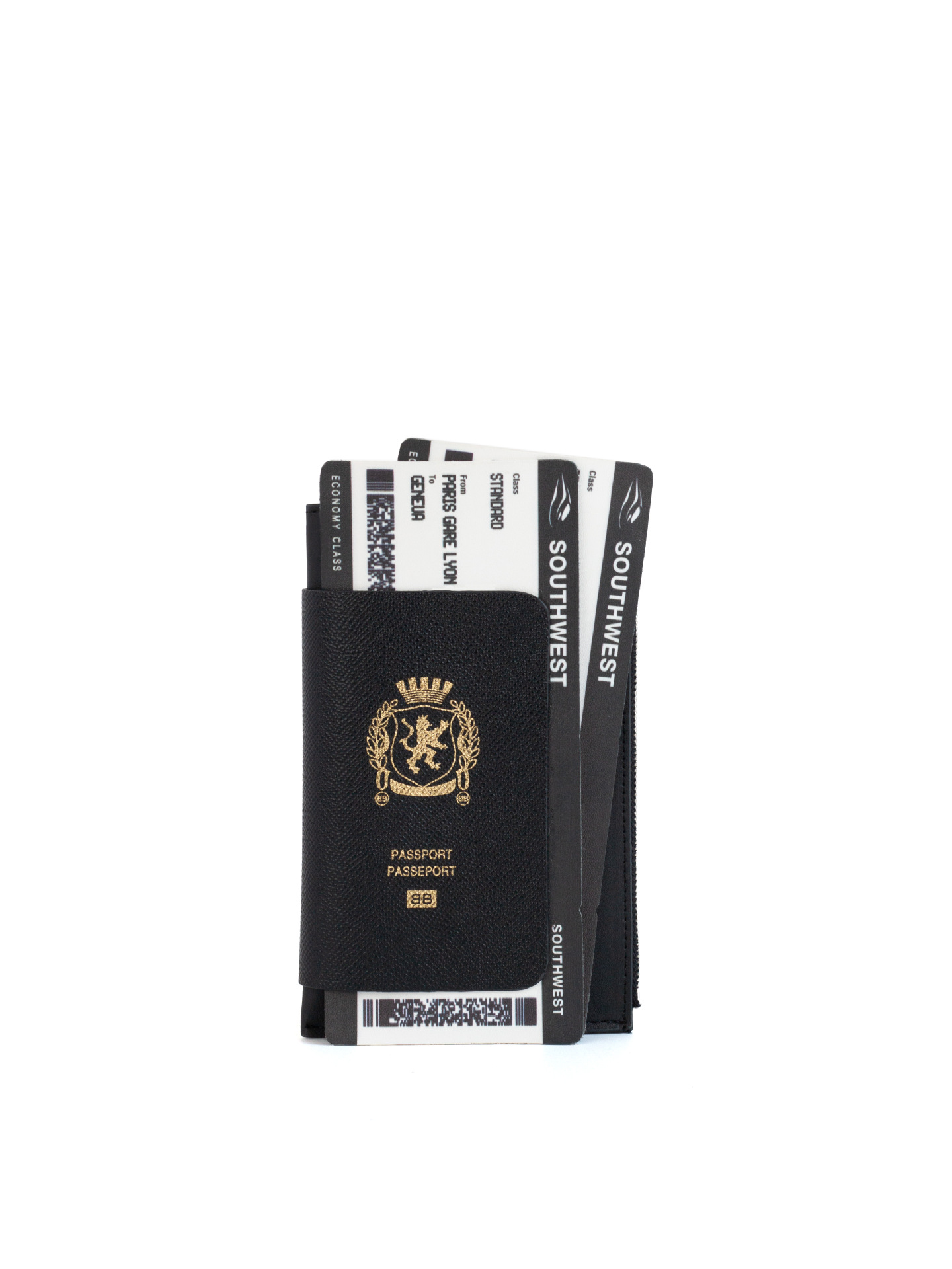Schwarzes Reisepass-Etui elegante Kartentasche mit Hals-Umhänger