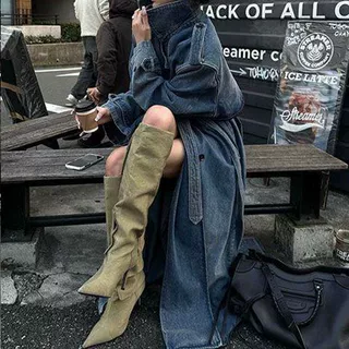 金步康长款风衣女过膝超长2025秋季新款复古水洗牛仔垂坠感重工爆