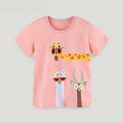 2024 Summer New Girls' T-shirt for Young Children, Animal Cartoon Print Athletic Shirt for Kids, Round Neck Short Sleeve Top