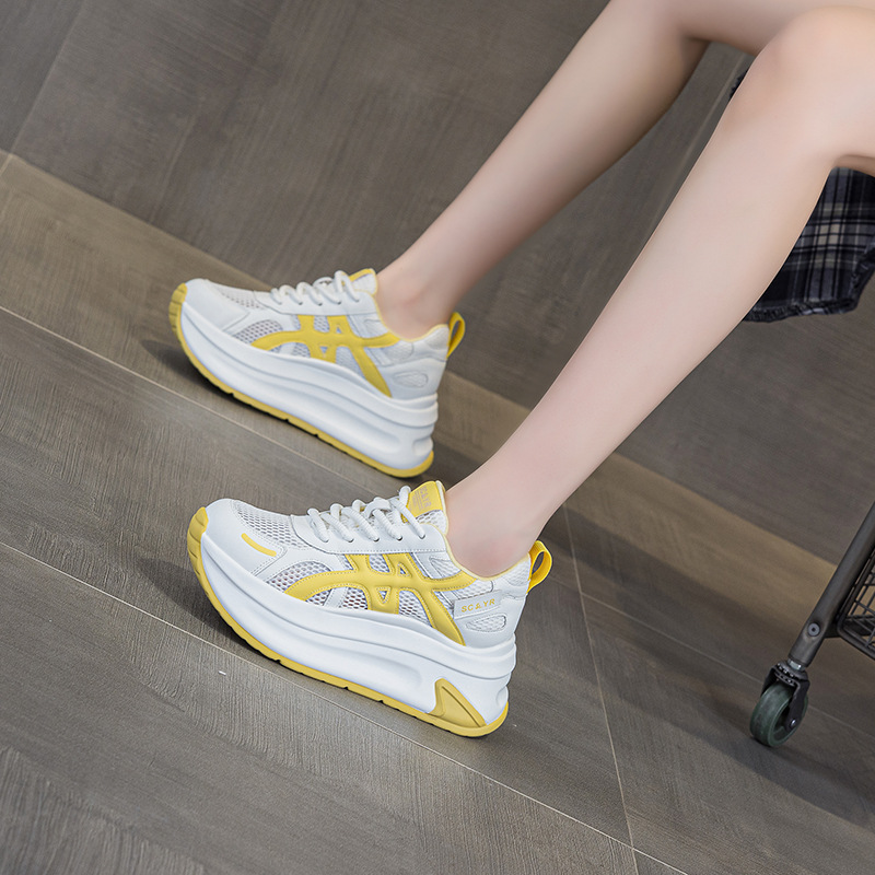 Giày sneaker nữ đế dày tăng chiều cao phong cách Agan, mẫu mới hè 2026 — M2852 Màu be, M2852 màu xanh lam, M2852 Màu vàng