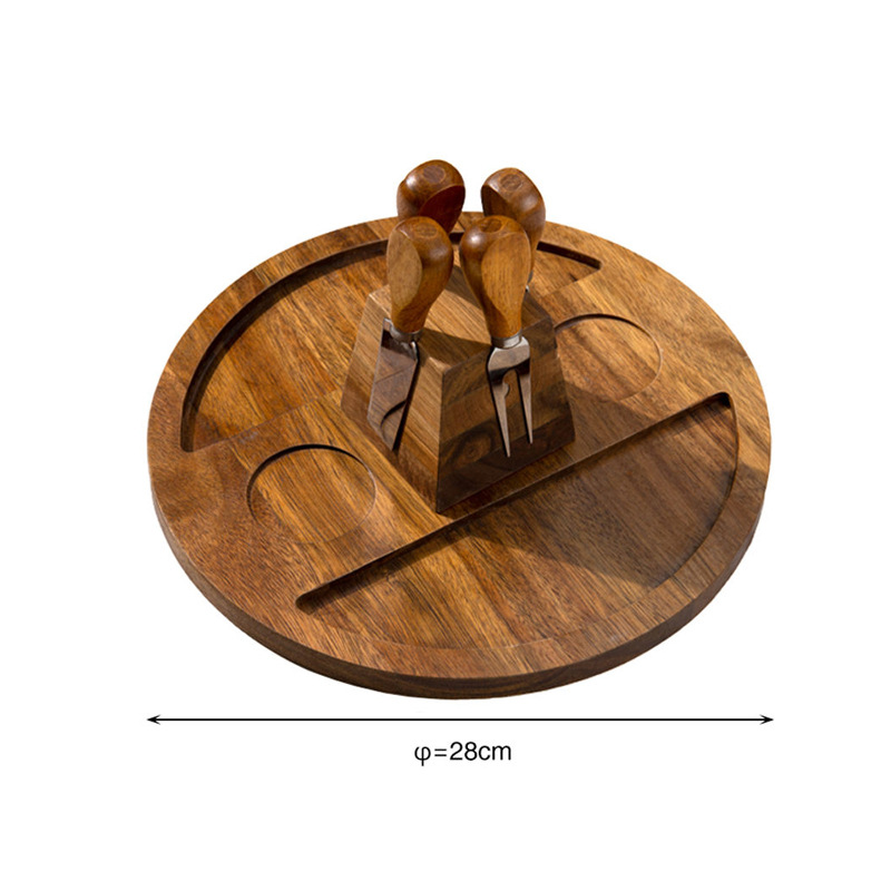 Junta de corte de madera con cuchillo y tenedor queso tablero multifuncional de doble cara con tablero de corte de verduras snack bandeja de té de la tarde