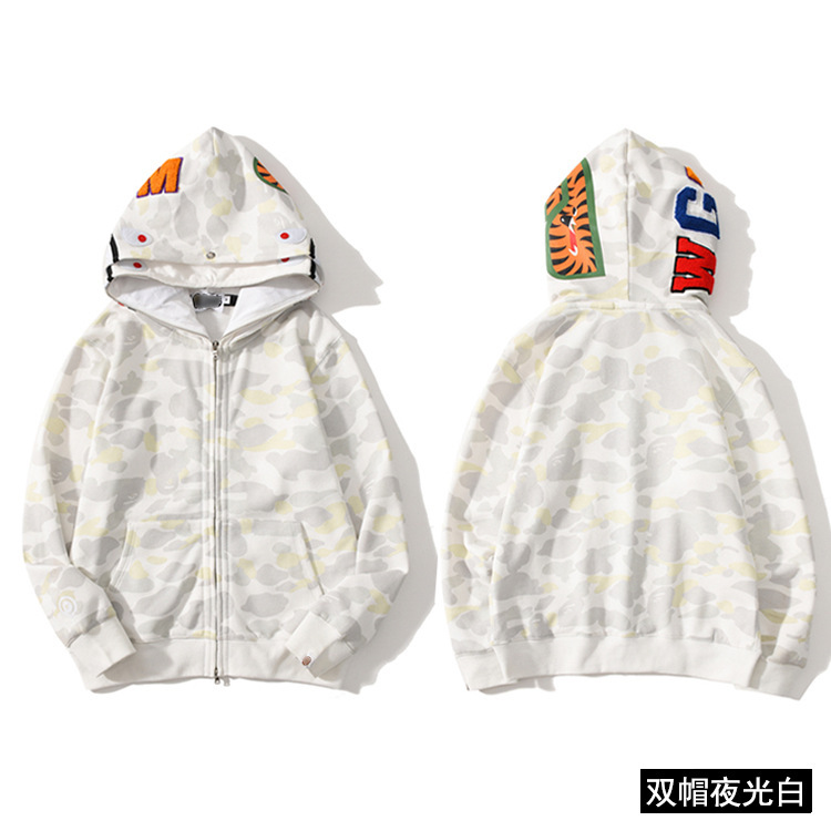 B@pe潮牌ins连帽男女鲨鱼单帽外套刺绣猿人头迷彩外穿连帽卫衣|undefined