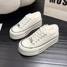 牛皮真皮兔毛口女鞋韩板秋冬季平底运动休闲板鞋加绒小白鞋X3325
