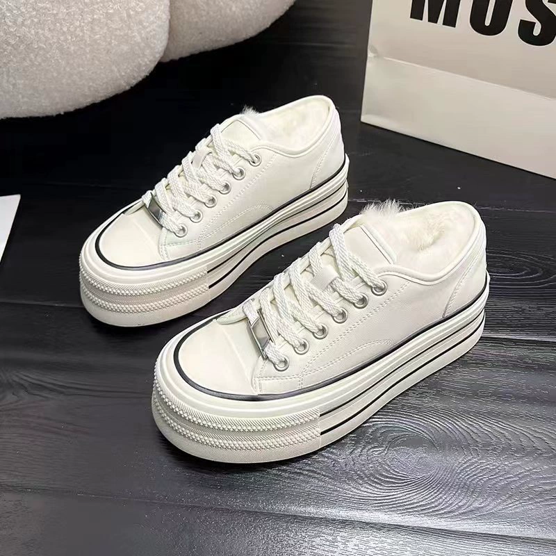 Женские кожаные туфли из кроличьего меха в Корейском стиле, Спортивные Повседневные кроссовки на плоской подошве, белые туфли на флисовой подкладке X3325