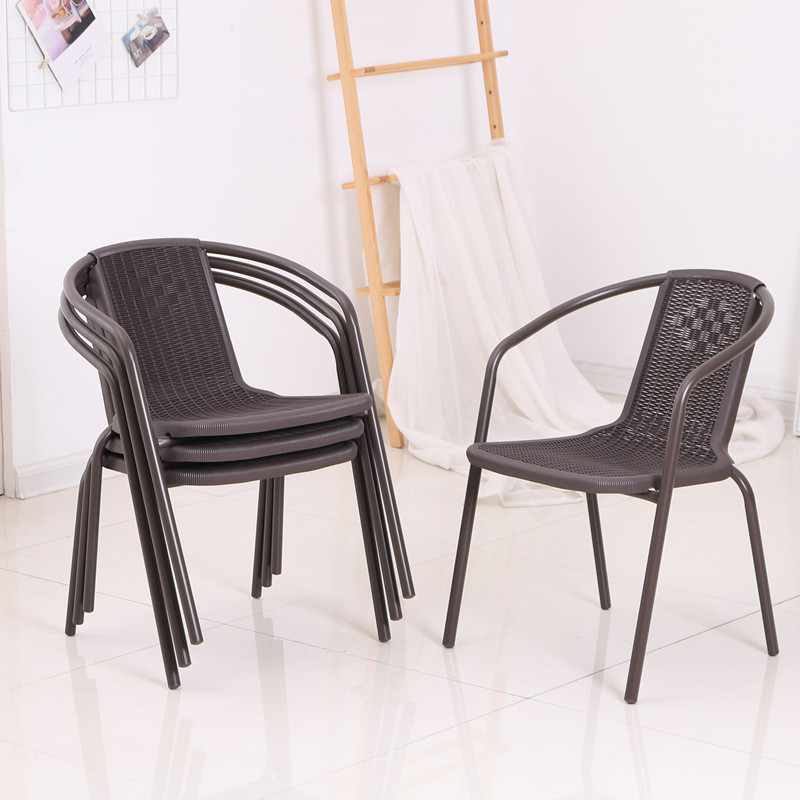 Household Plastic Imitation Rattan Backrest Chair Office Leisure Tea Chair Elderly Balcony Outdoor Table and Chair Three or Four Piece Set H&