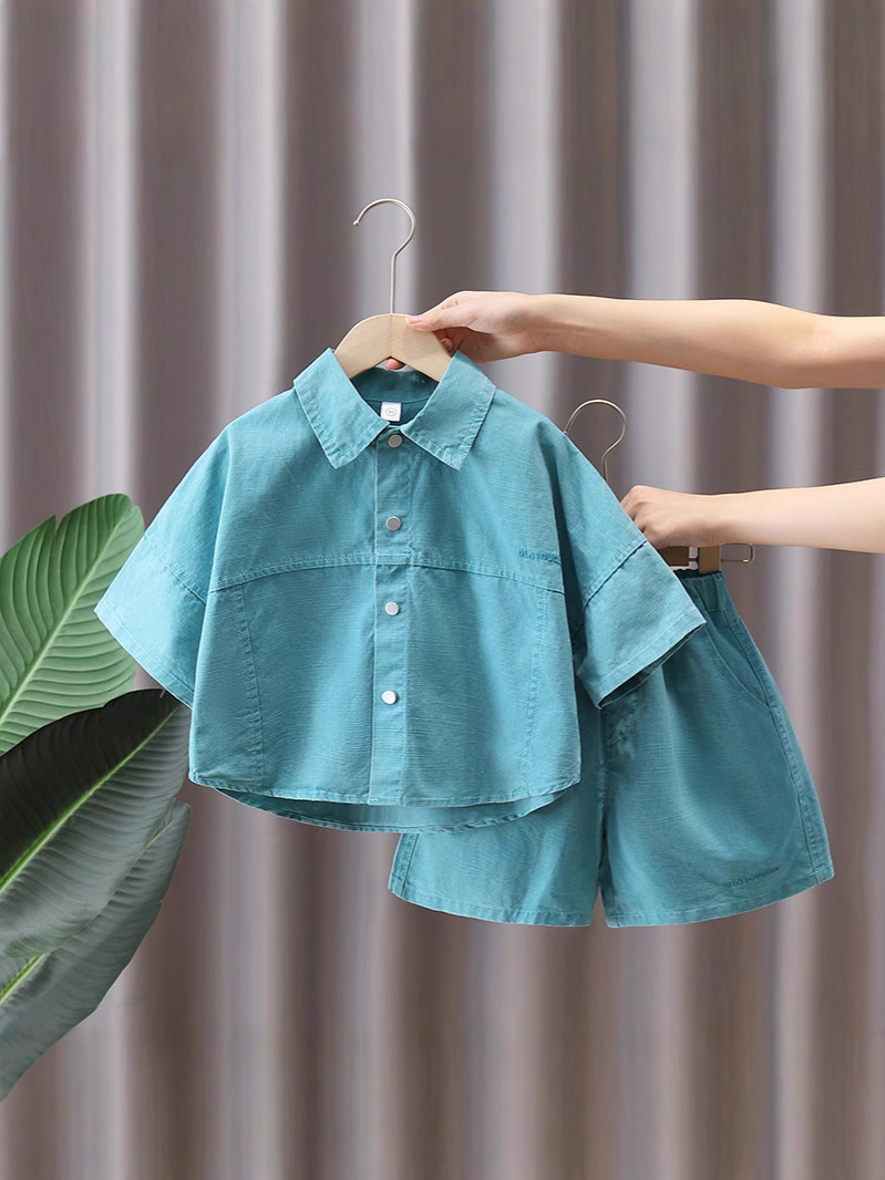 7364 traje de manga corta para niños verano 2025 nuevo estilo estilo occidental ropa para niños coreanos camisa de verano de dos piezas verano