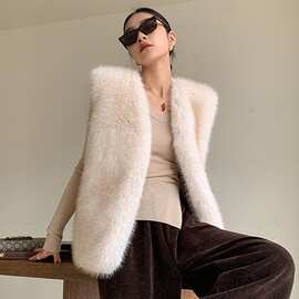 冬季狐狸毛皮草马甲女中长款仿貉子毛背心显瘦韩版毛尖外套