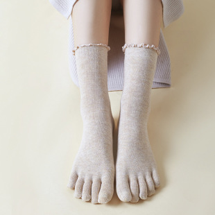 Boneless Mid-Calf Lace Heeled Toe Socks for Women, Colorful Cotton Loose Mouth Confinement Socks, Sweat-Absorbent and Breathable Korean Style Cute Toe Socks