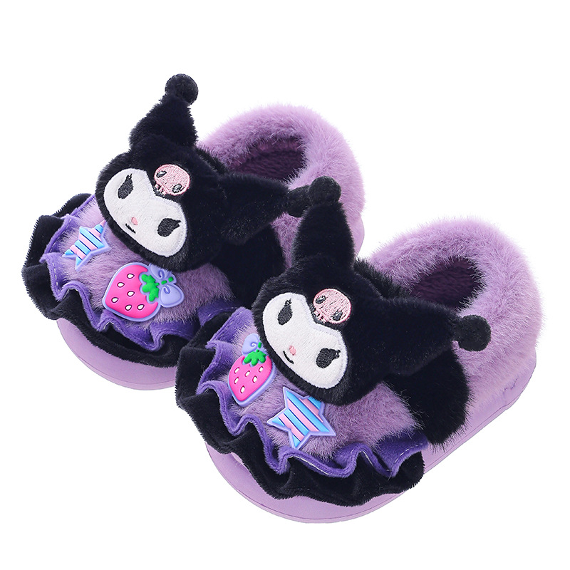 KULOMI invierno niñas zapatillas de algodón calentamiento y pelusa para niños en el hogar EVA bolsa de niños tacones de algodón