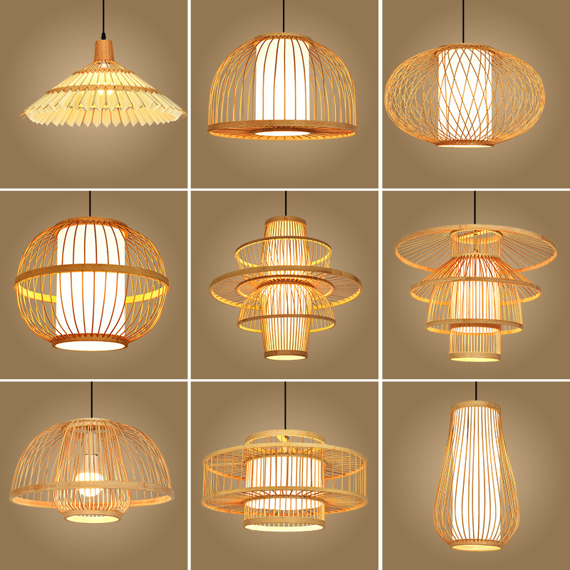 新中式禅意酒店民宿吊灯个性创意东南亚餐厅吧台田园竹艺竹编灯具