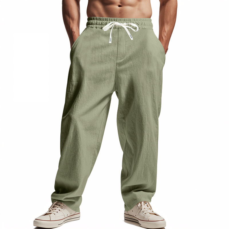 26 transfronterizos europeos y americanos amazonos hombre grande suelto delgado transpirable recto cintura elástica lino pantalones casuales