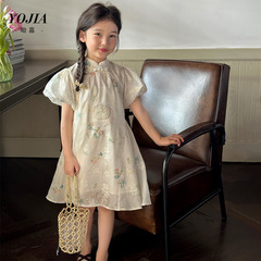 YOJIA girls dress 2024 new summer dress new Chinese cheongsam dress children's puff sleeve princess dress summer