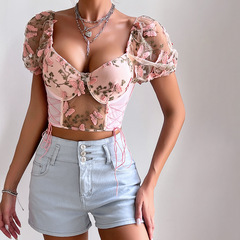 European and American cross-border hot-selling spring and summer women's puff-sleeved hottie underwire lace transparent outer wear high-end tube top