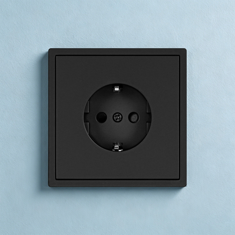 Cross-Border Tuv Certified European Standard Switch Socket 250V~ Black Large Panel Design German Plug Russian Matte Socket