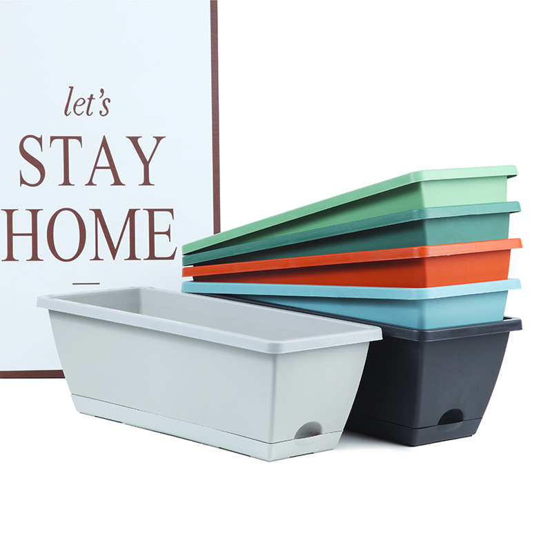 New Thickened Horun Basin Family Balcony Flower and Vegetable Pot Rectangular Planting Trough Lazy Plastic Flower Pot Wholesale