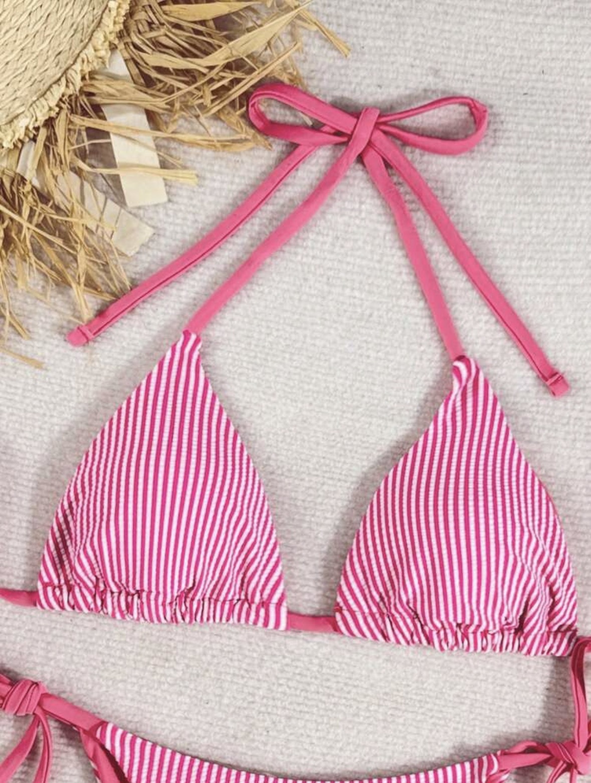 Ensemble bikini avec haut à nouer rayé bleu et blanc deux pièces_voghion.com