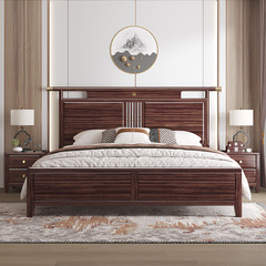 新中式烏金木實木床1.8米雙人大床現代簡約婚床高箱儲物臥室家具