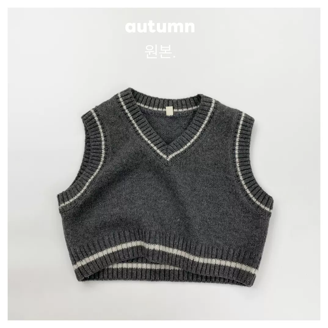 儿童毛衣韩版学院风V领撞色针织马甲秋冬季宝宝无袖坎肩上衣外搭