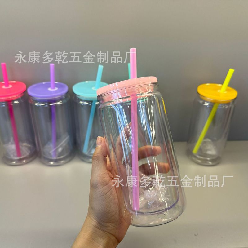 新品16オンスカラープラスチックメイソンカップカラーゼリースノーボールカップストローカップ20オンス二重プラスチックカップ|undefined