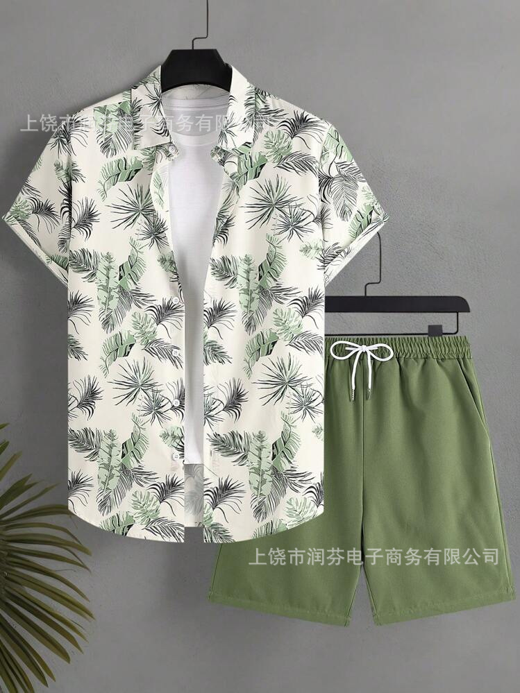 2026 viaje transfronterizo de vacaciones de viento camisa set hombre verano suelto transpirable dos piezas set mar ocio versátil