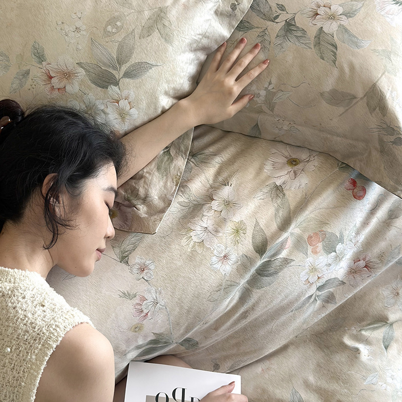 100S高支全棉四件套 贡缎长绒棉田园花卉被套春秋季纯棉床上用品|undefined