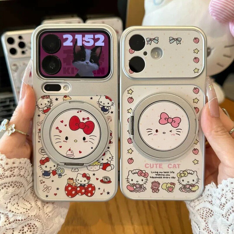Bow-Knot Cat Rotating Stand Suitable for Apple 17 Pro Max Phone Case, High Aesthetic Value for Girls, Huawei Xiaomi 15