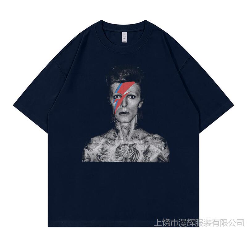 David Bowie Band Retro American Street Vtg Shoulder Loose Crewneck Rock Short Sleeve T-Shirt