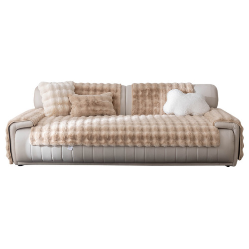 Winter Rabbit Fleece Sofa Cushion with Thick Fleece Seat Pad, Anti-Slip Leather Sofa Cover, High-End Nordic Minimalist Winter Model