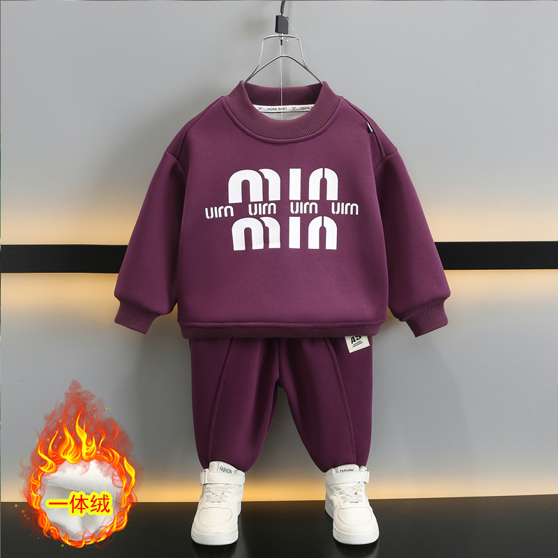 6743 Traje de suéter para niños más terciopelo engrosamiento ropa de invierno para niños 2025 otoño e invierno nuevo traje deportivo para bebés de dos piezas