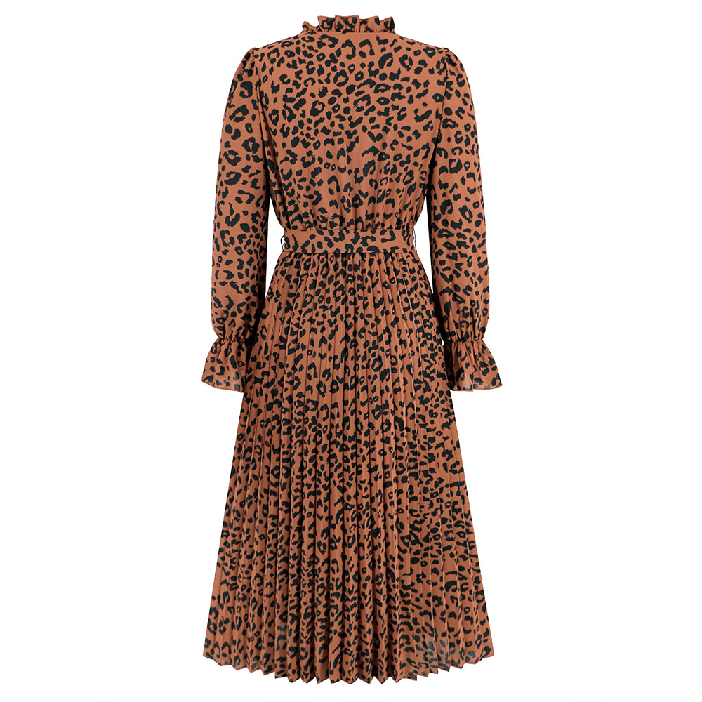 Women's Regular Dress Elegant V Neck Long Sleeve Leopard Midi Dress Daily Street display picture 28