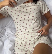 欧美外贸春夏热卖短袖短裤套装 跨境时尚印花休闲家居服女士套装