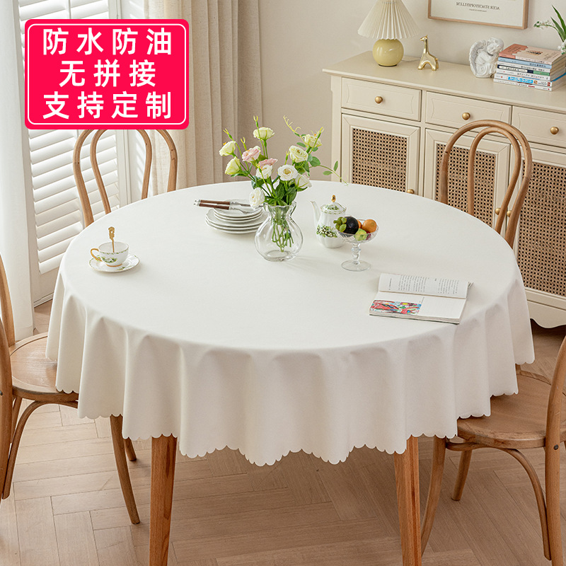 Spot No Stitching Solid Color Cotton and Linen Cloth Tablecloth Waterproof Oil-proof No-Wash Hotel Restaurant Large Round Table Table Padded Cloth
