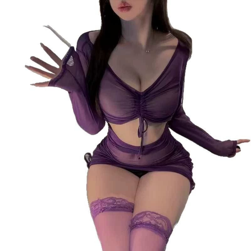 Sexy Underwear Pajama Set, One Size, Purple Drawstring Hip-Accent Design