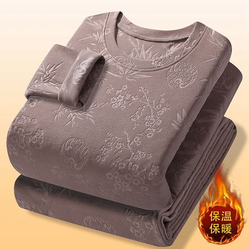 Cross-border double-sided German wool men's thermal underwear set, seamless winter base layer, thermal underwear, trendy embossed pattern.