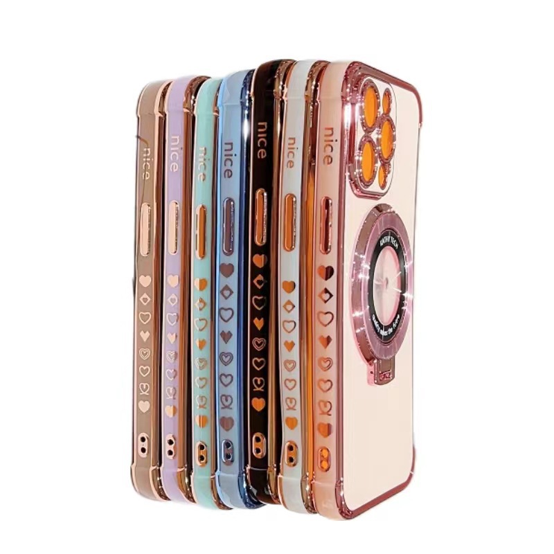 Magnetic electrodeposición amor con soporte para iPhone18Promax caso de teléfono 18 manzana 17 juegos suave 16 a prueba de caídas