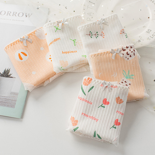 New style floral lace girls' underwear breathable cotton crotch comfortable mid-waist girls' briefs wholesale