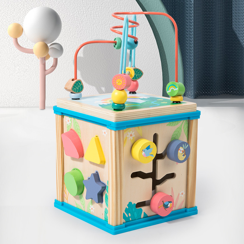 Diversión 7-en-1 multi-funcional de seis lados pintura cuentas redondas tesoro pecho ejercicio bebé pensando lógica educación temprana juguetes educativos